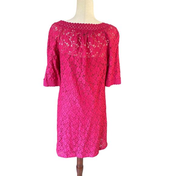 Pink Lace Dress Sheath Nicole Miller 10 Wedding Lined Knee Length Empire - Picture 3 of 5